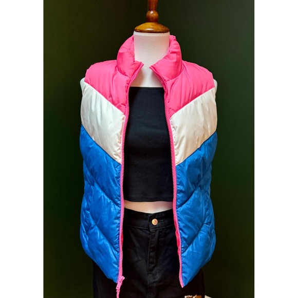 GAP Blue Pink and White Puffer Vest Women's Sie S - Picture 1 of 7